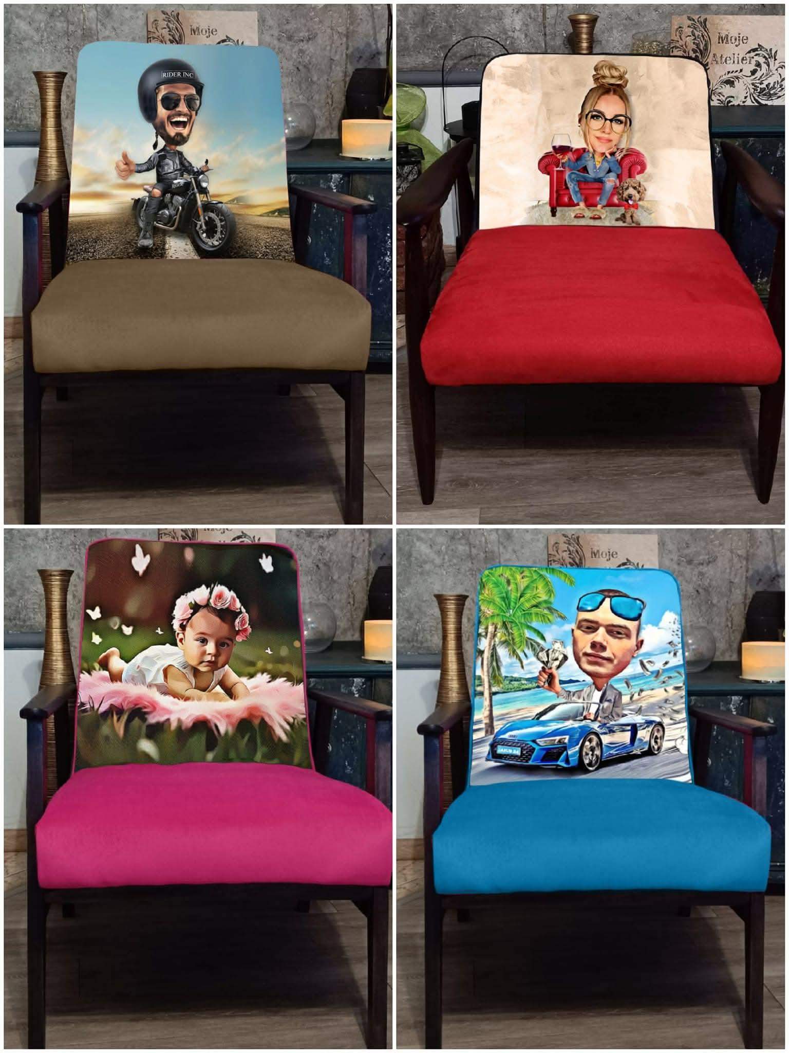 grafikanafotel, grafika na krzesło, spersonalizowana grafika karykatura na krzesło