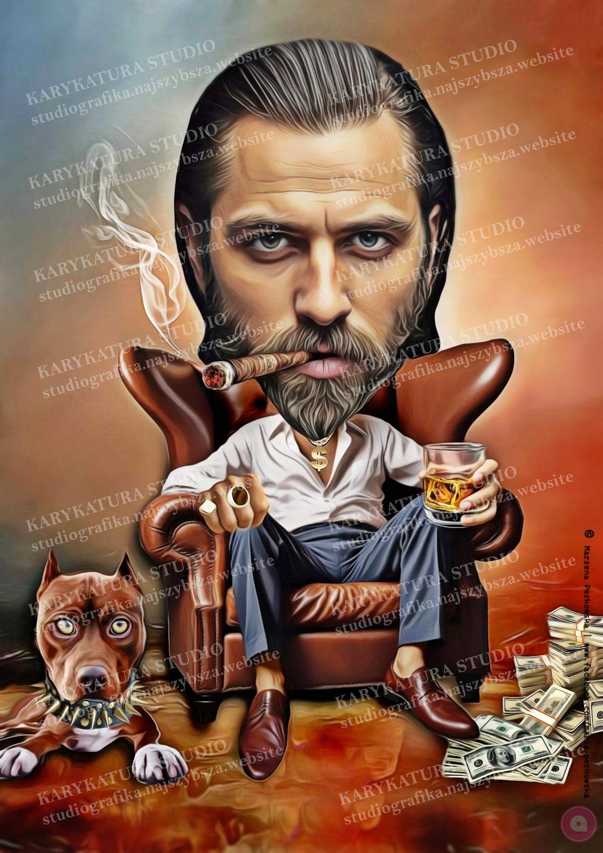 boss, drink, pitbusll, karykatura,s tudio,marzena perkowska, karykatura dla szefa, prezent na urodziny