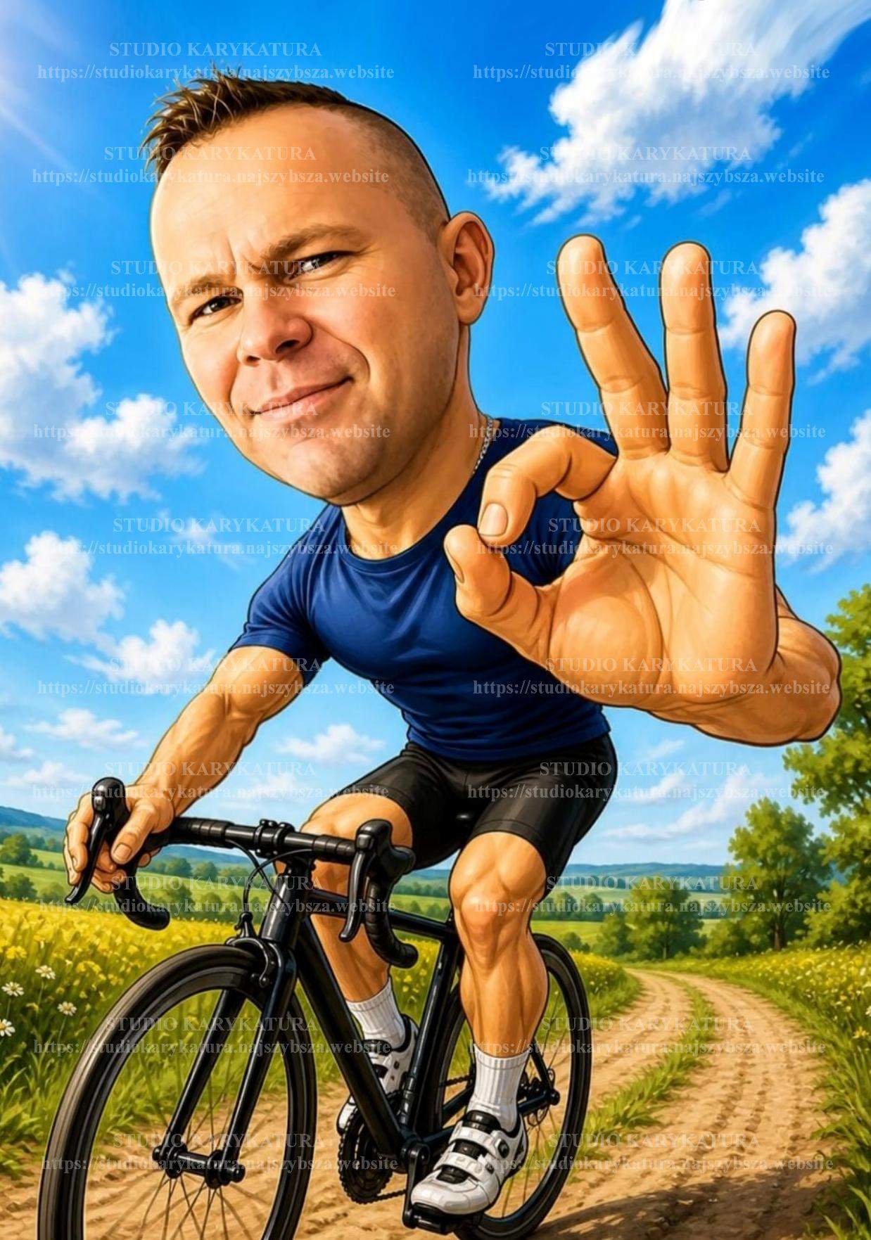 karykaturazezdjęcia, karykatura rowerzysta